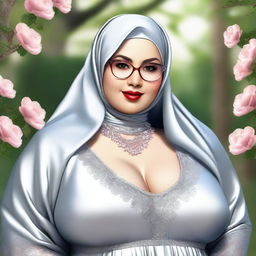 Create an ultra-realistic image of a beautiful, curvy, chubby lady wearing a hijab