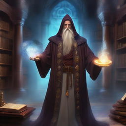 A male human wizard in a fantasy Dungeons and Dragons setting