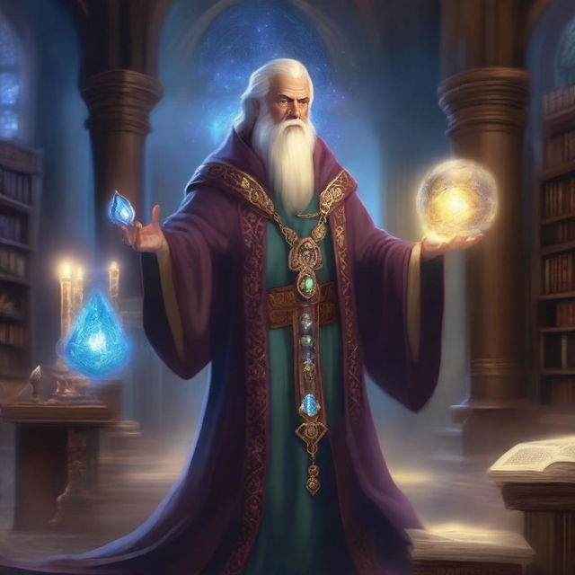 A male human wizard in a fantasy Dungeons and Dragons setting