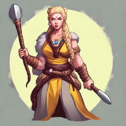 A female human barbarian of the Path of the Beast, wearing a small wooden bear head pendant around her neck