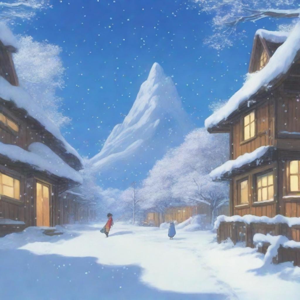 A heavy snowstorm with strong winds, depicted in the enchanting style of Studio Ghibli