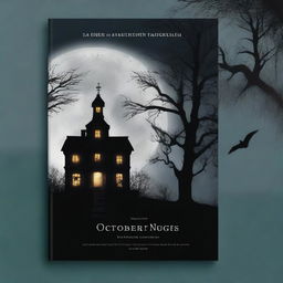 A very dark, horrifying book cover for a horror book titled 'An October Night's Scream'