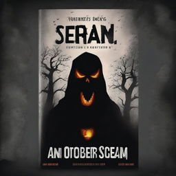 A very dark, horrifying book cover for a horror book titled 'An October Night's Scream'