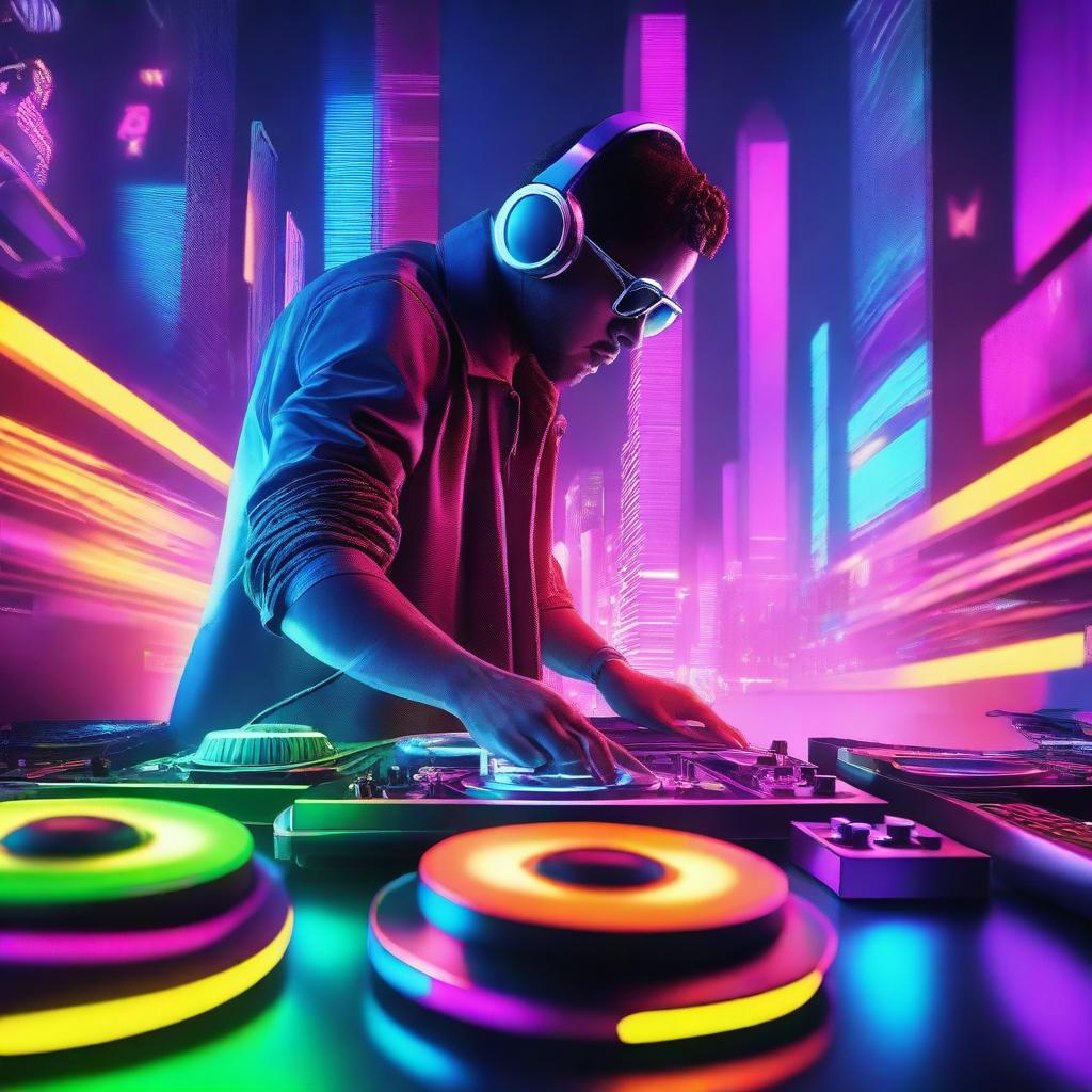 A vibrant and energetic scene depicting the essence of a techno song