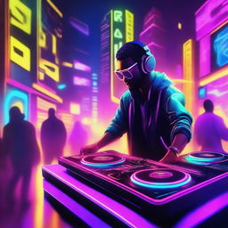 A vibrant and energetic scene depicting the essence of a techno song