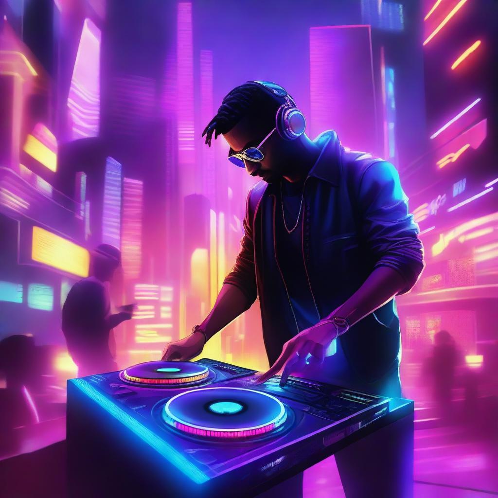 A vibrant and energetic scene depicting the essence of a techno song