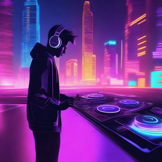 A vibrant and energetic scene depicting the essence of a techno song created by the user