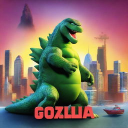 A 3D rendered movie poster for Disney Pixar's "Godzilla"