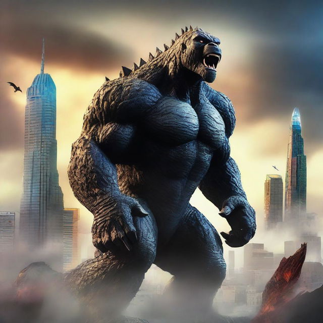 A 3D rendered movie poster for Disney Pixar's "Godzilla vs Kong"