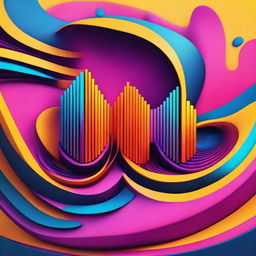 Create a miniature image with an abstract design of sound waves and psychedelic visual effects