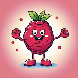 Create an image of a jolly anthropomorphic raspberry