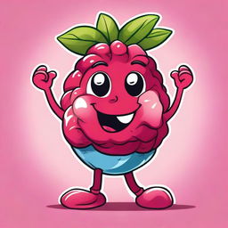 Create an image of a jolly anthropomorphic raspberry