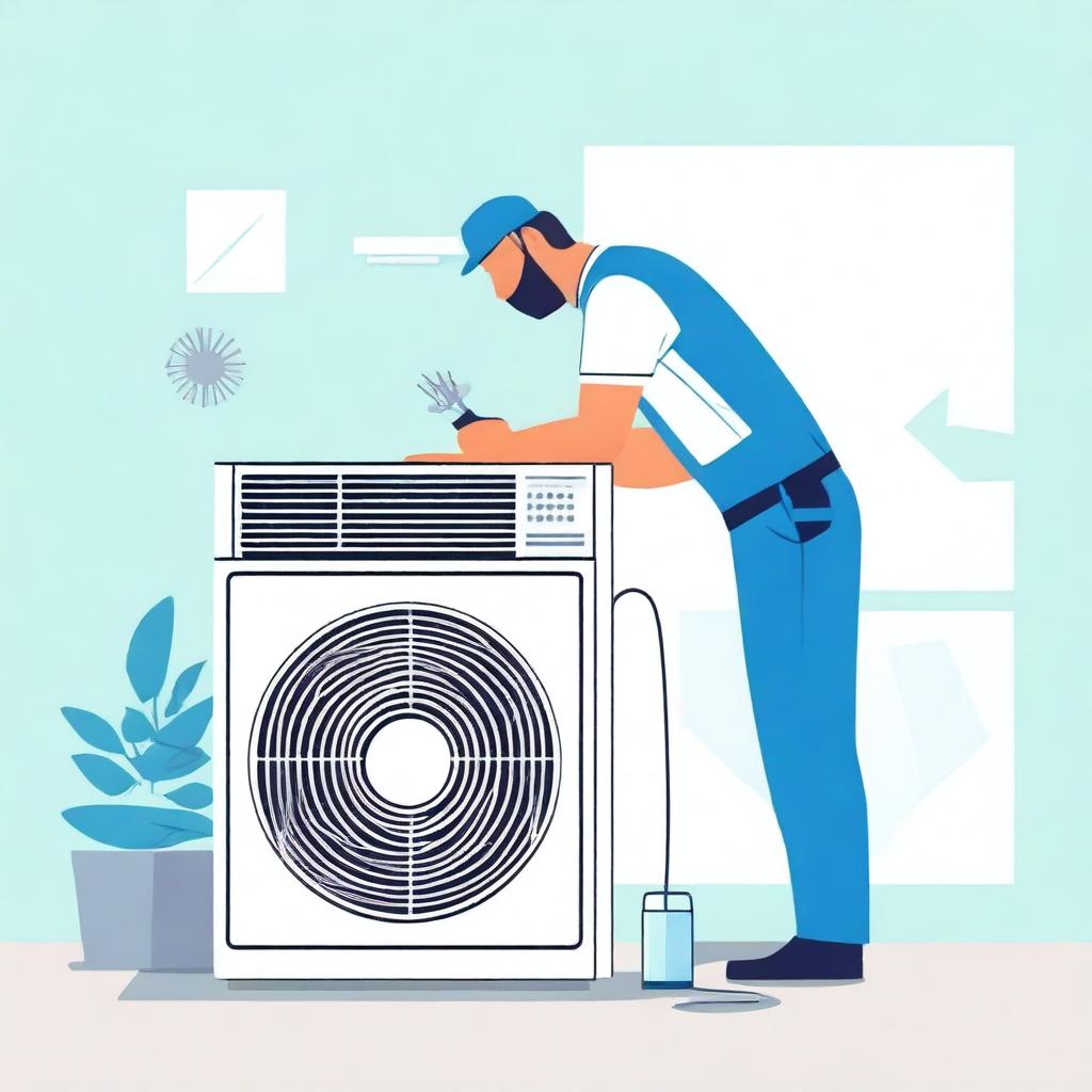 An illustration of a technician cleaning an air conditioner