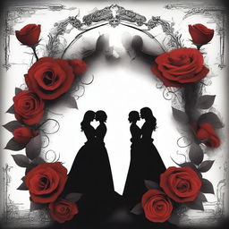 Create an image that captures the essence of dark romance with a lesbian couple as the focal point