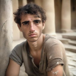 A young male laborer from ancient Greece, appearing weak and worn out