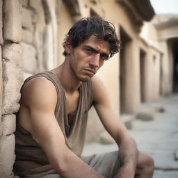 A young male laborer from ancient Greece, appearing weak and worn out