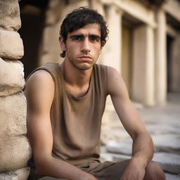 A young male laborer from ancient Greece, appearing weak and worn out