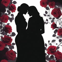 Create an image that captures the essence of dark romance with a lesbian couple as the focal point, emphasizing their shadows