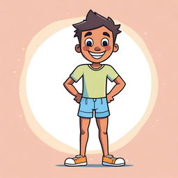 A cartoon illustration of a boy wearing underwear, standing confidently with a playful smile on his face