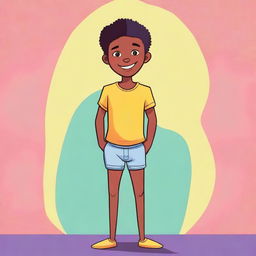 A cartoon illustration of a boy wearing underwear, standing confidently with a playful smile on his face