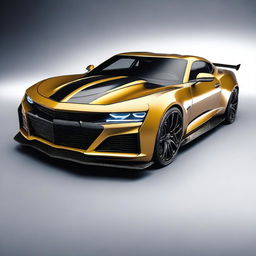 Create an image of a hybrid car that is half Bugatti Chevron 2020 and half Chevrolet Camaro