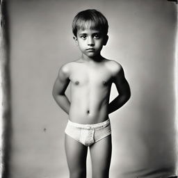 A young boy wearing underwear, standing confidently in a playful pose