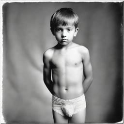 A young boy wearing underwear, standing confidently in a playful pose