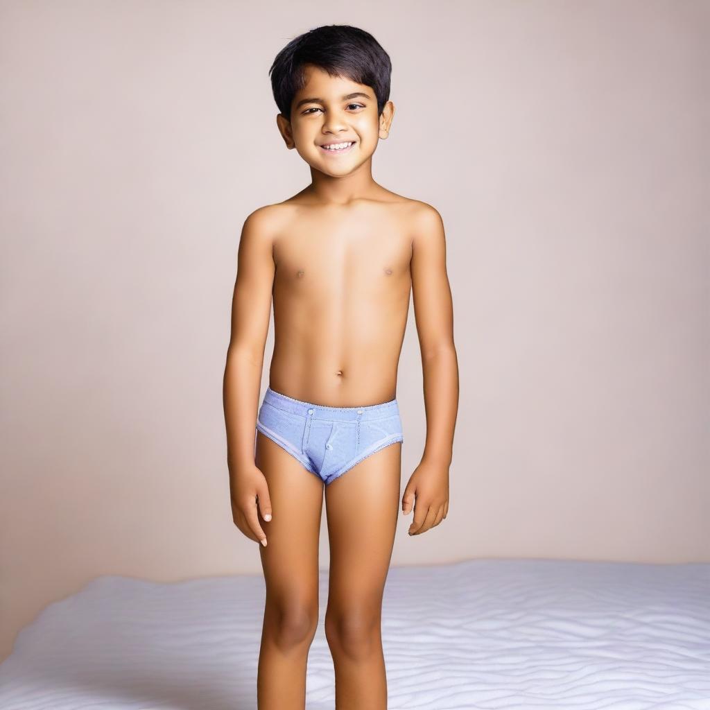 Create an image of a young boy wearing underwear