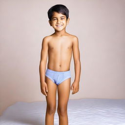 Create an image of a young boy wearing underwear