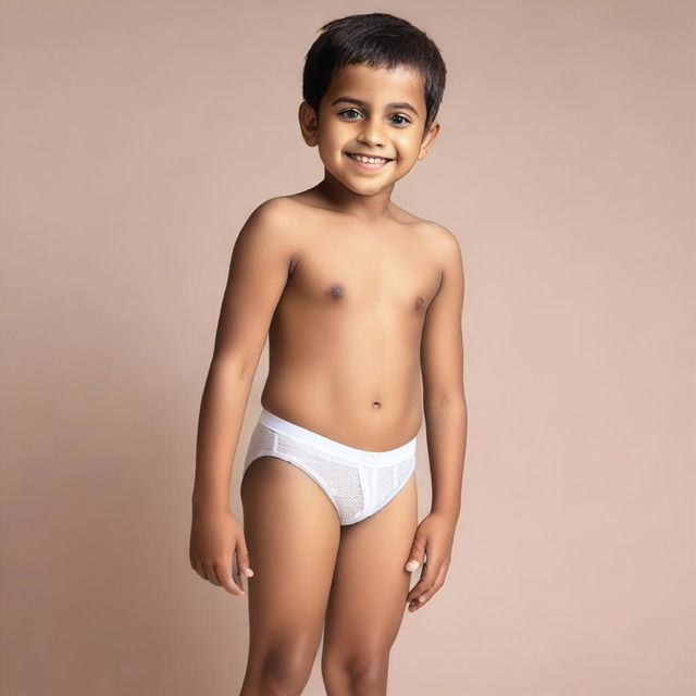 Create an image of a young boy wearing underwear