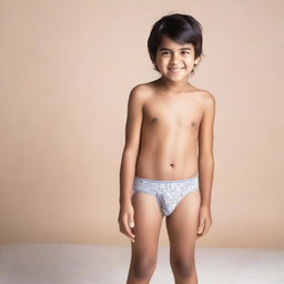 Create an image of a young boy wearing underwear