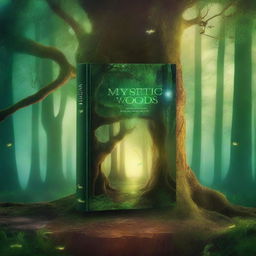 Create a captivating book cover featuring an enchanting forest with a mystical aura