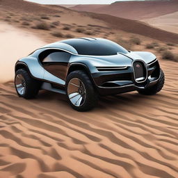 A creative and futuristic vehicle design that combines elements of a Bugatti and a Jeep