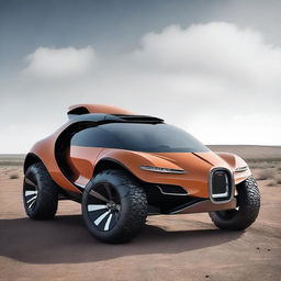 A creative and futuristic vehicle design that combines elements of a Bugatti and a Jeep