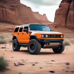 Create an image of a vehicle that is a hybrid between a Mustang and a Hummer