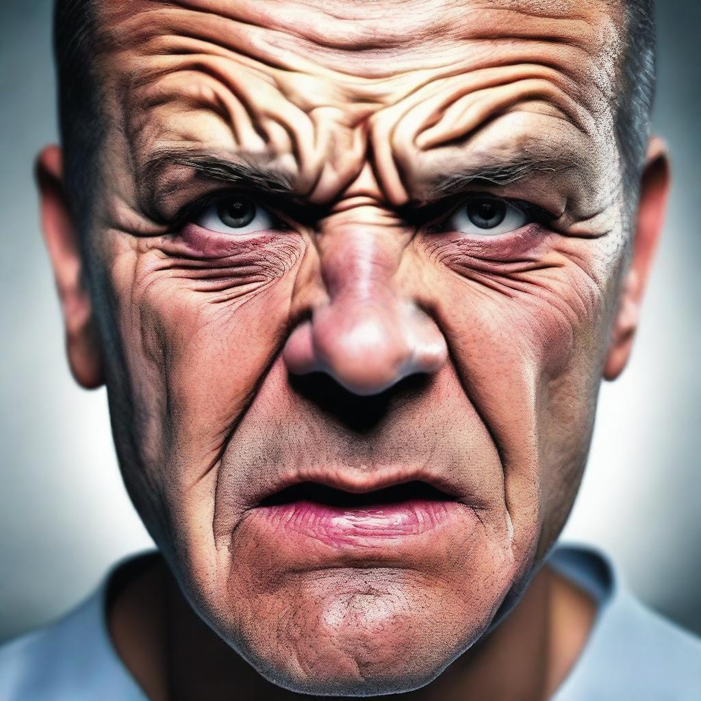 A close-up of an angry man's face, with intense emotions and furrowed brows, reminiscent of a dramatic scene from a movie