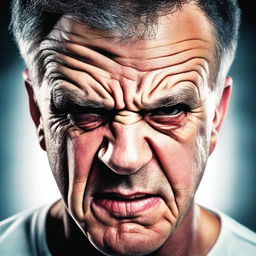 A close-up of an angry man's face, with intense emotions and furrowed brows, reminiscent of a dramatic scene from a movie