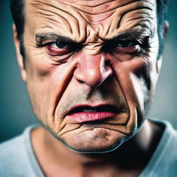 A close-up of an angry man's face, with intense emotions and furrowed brows, reminiscent of a dramatic scene from a movie