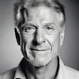 A complete black and white portrait of Gregg Olsen, capturing his facial features and expressions in a detailed and artistic manner