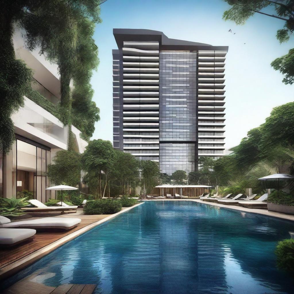 A luxurious urban resort named Azure Urban Resort Residences, featuring modern architecture, lush greenery, and inviting swimming pools