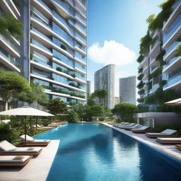 A luxurious urban resort named Azure Urban Resort Residences, featuring modern architecture, lush greenery, and inviting swimming pools