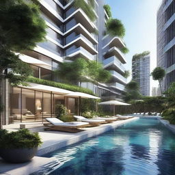 A luxurious urban resort named Azure Urban Resort Residences, featuring modern architecture, lush greenery, and inviting swimming pools