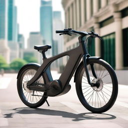 A sleek and modern electric bike with an aerodynamic design, featuring a powerful battery and smooth tires