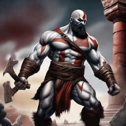 Create a detailed image of Kratos, the main character from the God of War series