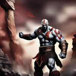 Create a detailed image of Kratos, the main character from the God of War series