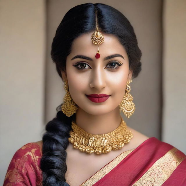 A beautiful girl wearing a traditional saree, adorned with a navel piercing, nose piercing, lip piercing, and ear piercings