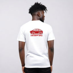 A white t-shirt featuring a logo with the letters 'KFFI' on the front right chest area