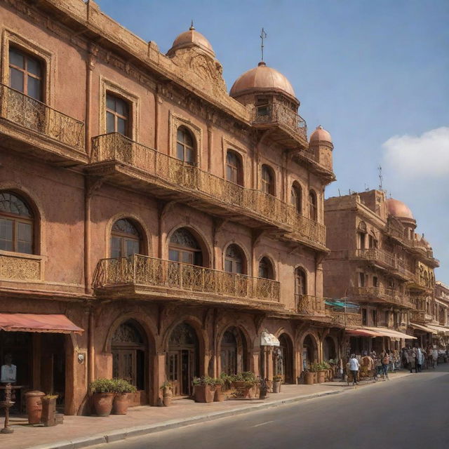 A conceptual fusion of Eritrea and the steampunk aesthetic, showcased by seaside cities with intricate bronze architecture, vibrant seaports bustling with steam-powered ships, and era-appropriate gadgetry.