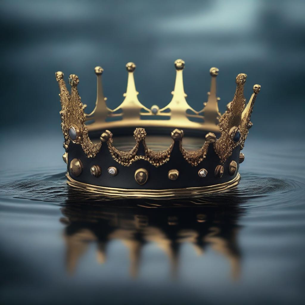 A crown is sinking into a dark sea