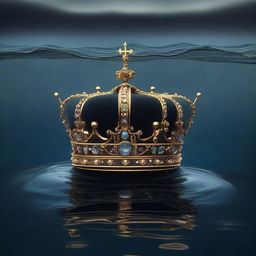 A crown is sinking into a dark sea